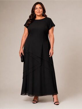 Sheri Martin NY Black Tiered Maxi Dress  Plus Size 16 Wedding Formal Homecoming